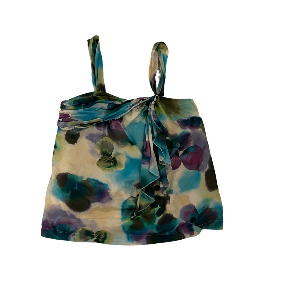 Ann Taylor Loft Cotton Silk Floral Blouse Camisole Tie Strap Multicolor MP